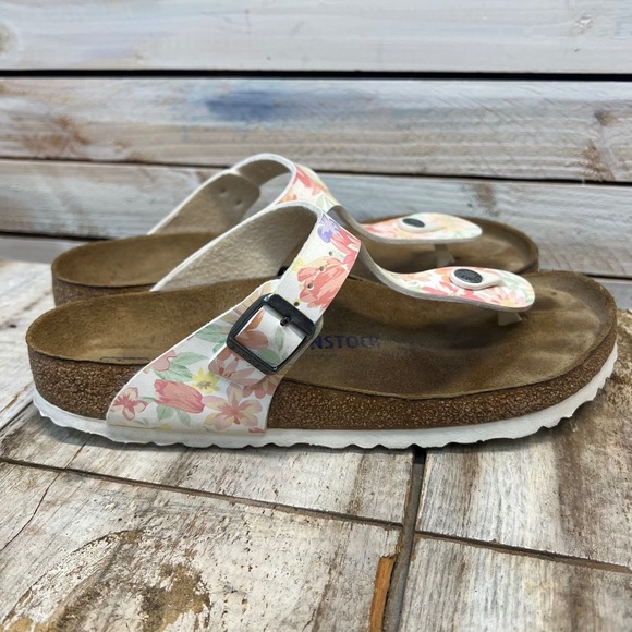 Birkenstock Gizeh Sandals Floral Size 40 Womens 9 Cork Footbed Thong - Picture 5 of 9